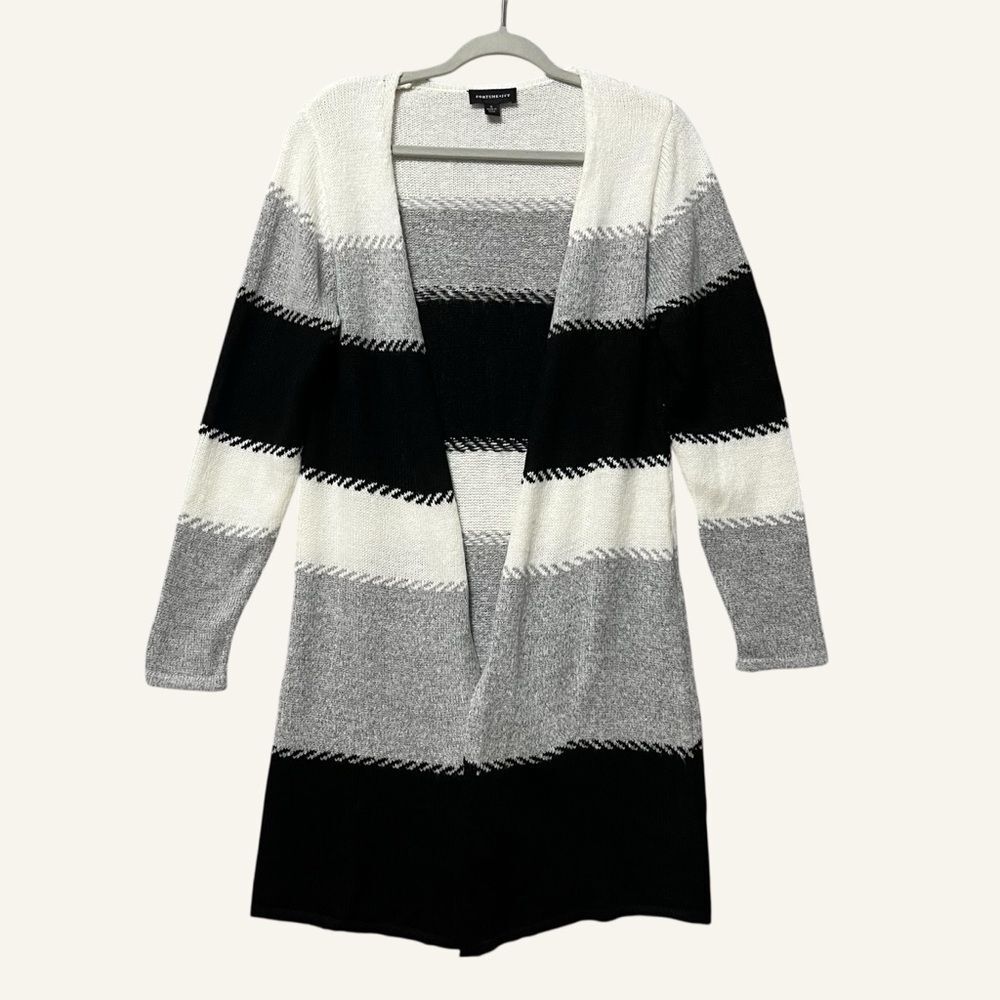 Fortune + Ivy Stripe Longline Cardigan Sweater NWT Size Small Black White Gray